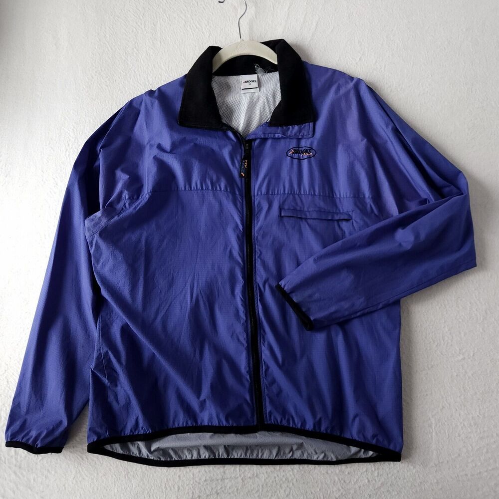 VTG Brooks Men’s M‎ Activent Windbreaker Jacket Blue Lightweight Water-Resistant